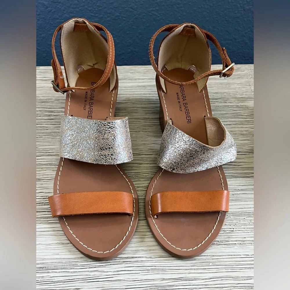 Elegant Brown and Silver Women's Block Heel Sandals